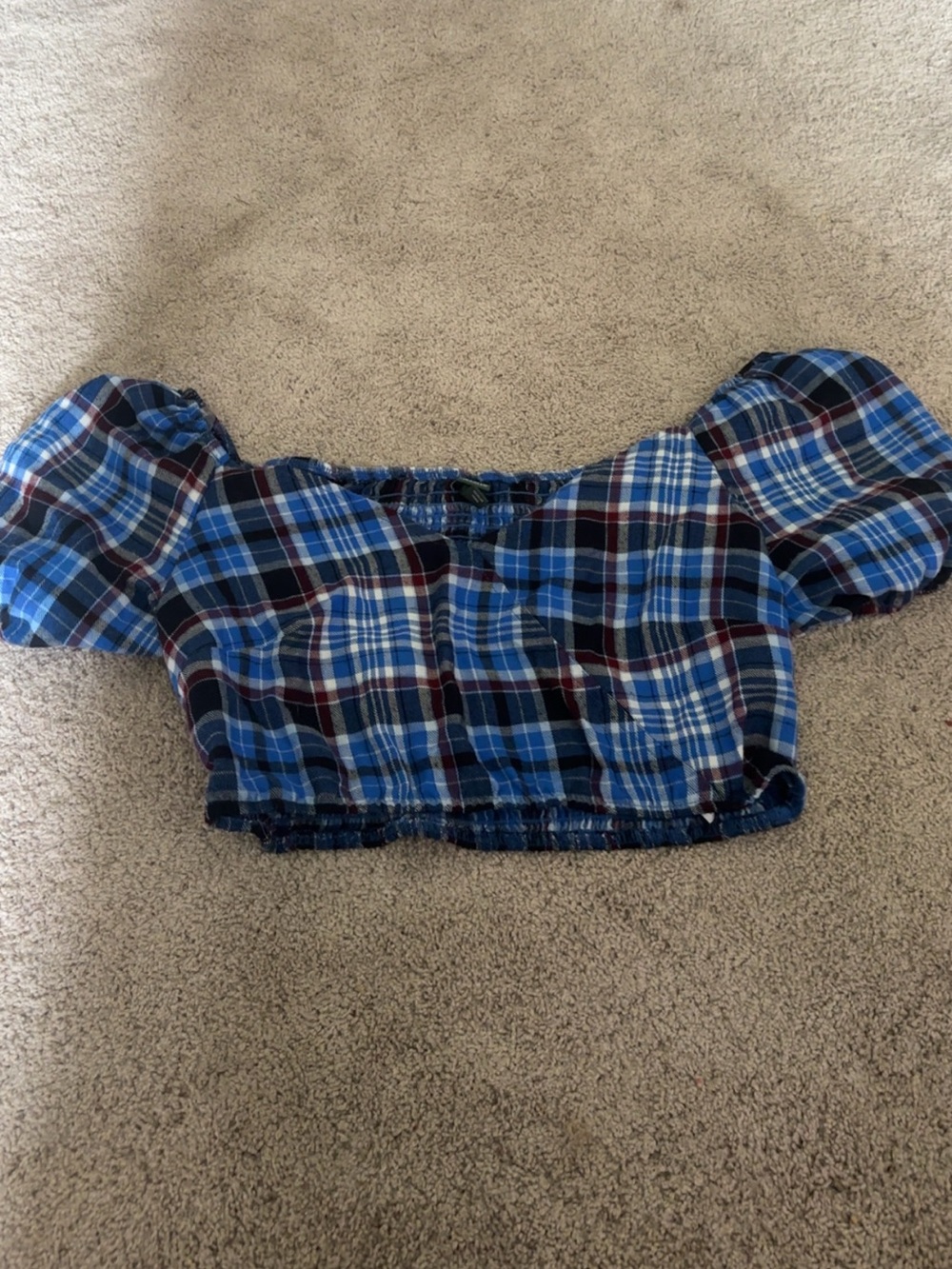 Wild Fable blue plaid off the shoulder crop top